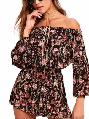 Free People Pretty and Free Floral Romper off the shoulders medium thumbnail 1