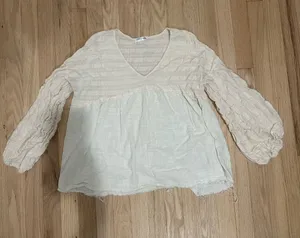 vestique Cream Textured V-Neck Blouse thumbnail 1