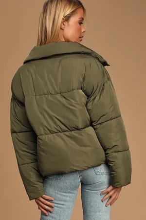 Free People NWT Weekender Olive Green Quilted Puffer Jacket. Size Large thumbnail 4