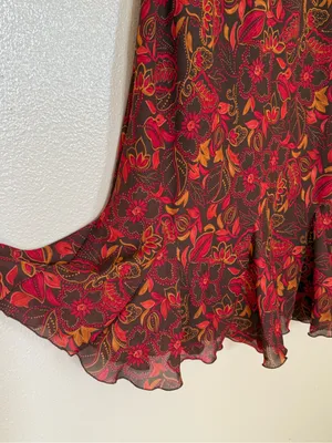 Vintage Sara B Studio Brown Floral Chiffon Midi Skirt Y2K Boho Ruffle Fairy Core thumbnail 4
