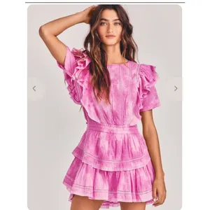 LoveShackFancy Natasha Mini Dress Begonia Hand Dye Pink Ruffle Lace Size M thumbnail 5