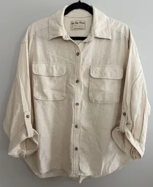 Free People We Are Free Made For Sun Linen Shirt Wet‎ Plaster Women's Size Small thumbnail 1
