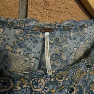 Free People Cropped Boxy Sleeveless Top Floral Boho Patterned Blue Size XS thumbnail 2