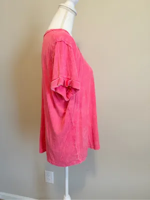Zenana relaxed fit oversized ribbed short sleeve flowy top size s/m hot pink NIB thumbnail 10