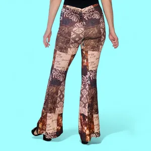 SHEIN Brown Tan Patchwork Hippie Flare Festival Pants thumbnail 6