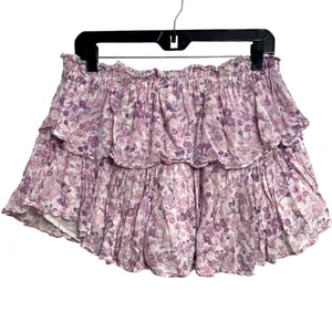 LoveShackFancy Tiered Ruffle Mini Skirt Floral Cottagecore Boho Prairie‎ Large thumbnail 3