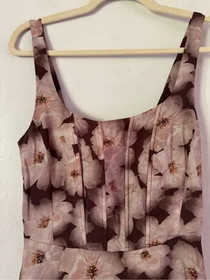 Melloday Brown Floral Tencel Blend Smocked Midi Dress Size Small thumbnail 4