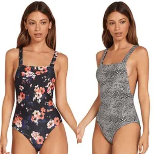 Volcom Leaf It Be Floral Leopard Print Bohemian One Piece Reversible Swim Suit thumbnail 2