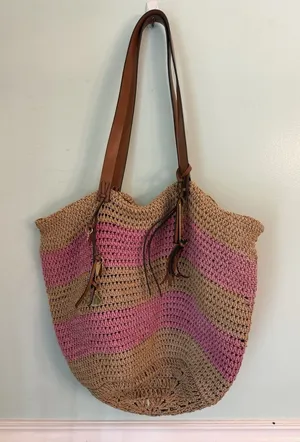 Lauren Ralph Lauren Striped‎ Straw Leather strap Drawstring Bucket Bag thumbnail 1