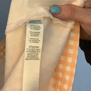Chico's Peach‎ and white checked denim jacket size 3 thumbnail 4