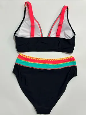 Black High-Waist Bikini with Neon Trim - Women Swim Bikini thumbnail 2