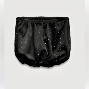Zara NWT satin rhinestone black satin strapless bubble tube top holiday party thumbnail 2
