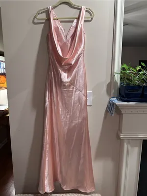 Sleeveless Pink Satin Maxi Dress with V-Neck thumbnail 2