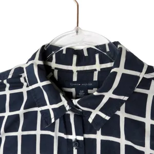 Tommy Hilfiger Navy Blue Grid Block Checkered Button Down Shirt Women's Small thumbnail 4