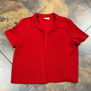 Los Angeles Women Red Short Sleeve Open Front Cardigan thumbnail 4