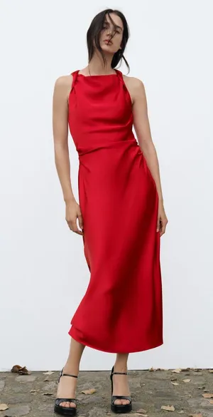 ZARA dress Maxi Red satin Lingerie Fitted wedding Party thumbnail 8