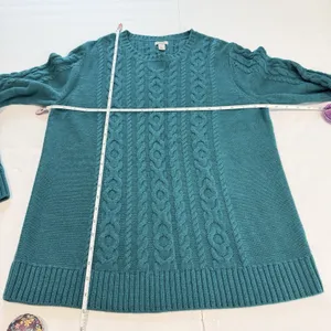 LL Bean Teal Double L Mixed Cable Cotton Crew Neck Pullover Sweater Size LARGE thumbnail 7