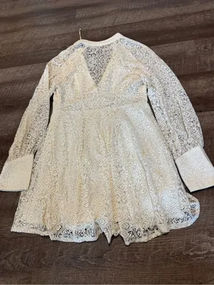 Free People Ivory White Uptown Lace Long Sleeve Mini Dress thumbnail 10