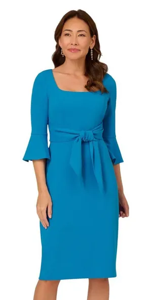 NWT Adrianna Papell Womens Bell Sleeve Tie Front Dress Deep Cerulean Blue 6 thumbnail 1
