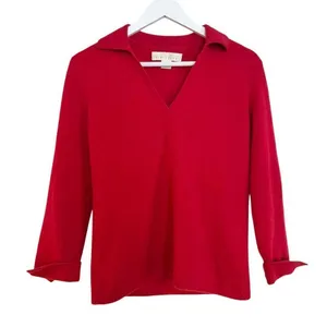 Collection fifty nine 100% cashmere red collared sweater small thumbnail 8