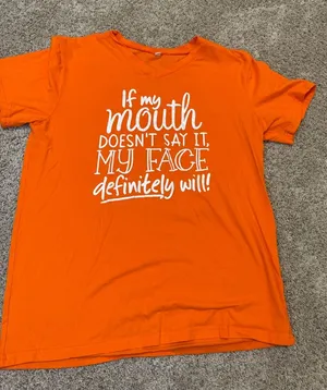 Graphic V-Neck Tee - Orange with White Script woman size M thumbnail 1