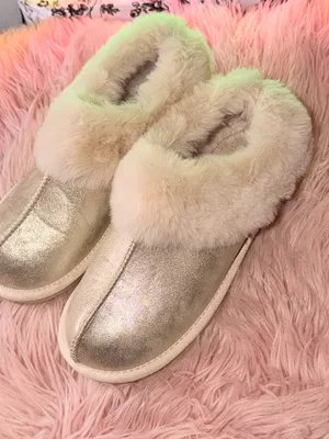 Faux Fur Lined Metallic Slipper Boots - Gold thumbnail 2