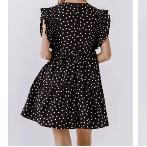 ENGLISH FACTORY Black Polka Dot Ruffle Mini Dress XS Babydoll Pockets NWT thumbnail 4