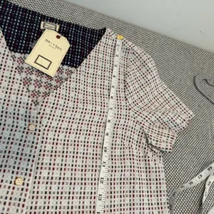 Mo:vint By Anthropologie Dress Dot Textured V Neck Button Down Short Sleeve M thumbnail 8