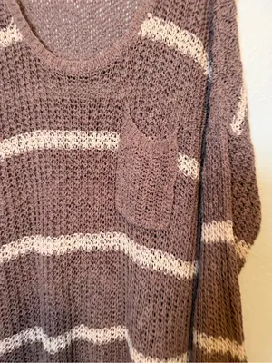 Free People Greenwich Village striped knit sweater Oversized‎ Open Knit thumbnail 2