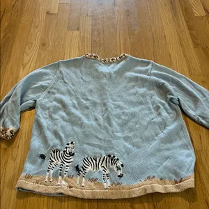 Vintage Design Options Zebra Novelty Print 3/4 Sleeve Cardigan Sweater Sz XL thumbnail 7