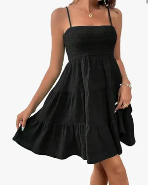 Spring Break Solid Ruffle Hem Cami Blue Dress Black Size L thumbnail 1