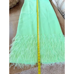 Alexis Izzie Dress Womens Mint Green Feather Trim Halter Midi Size Large thumbnail 7