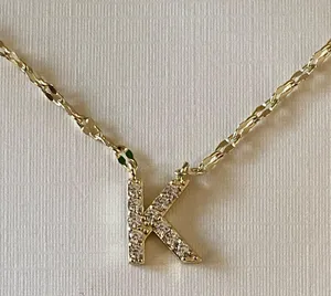 NWT 14KT Flash Gold Plated 'K' Initial Necklace with Cubic Zirconia thumbnail 3