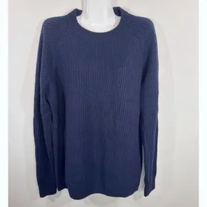 Quince Navy Blue 100% Cashmere Ribbed Crew Neck Sweater Womens Large NEW thumbnail 2