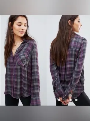 Free People Joplin Plaid Button Down Shirt Size Small thumbnail 6