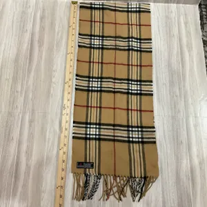 V. Fraas Cashmink Scarf Tan Plaid Check Made‎ in Germany Fringed Winter Wrap thumbnail 3