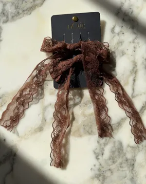 NWT nOir Set of 2 Brown Lace Bow Barrettes Hair Clips thumbnail 1