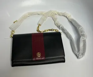 Tory‎ Burch Robinson chain wallet black & maroon saffiano leather brand new! thumbnail 1