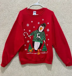 Jerzees Ugly Christmas sweater penguin winter holiday office party cotton blend Flawed thumbnail 1