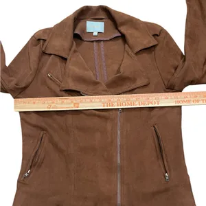 Skies Are Blue Brown Soft faux suede moto jacket thumbnail 3