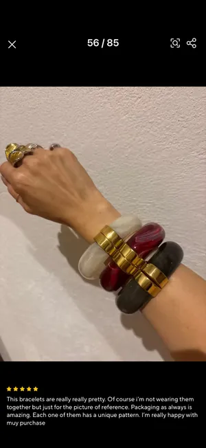 Red & gold chunky bangle bracelet with resin and stainless steel thumbnail 5
