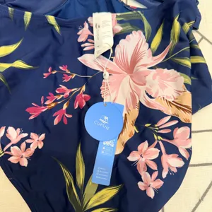 Cupshe One Piece‎ Swimsuit M Navy Blue Tropical Floral Wrap Halter Cutout NWT thumbnail 9