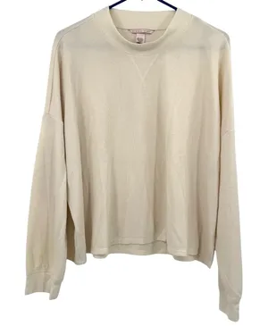 Victoria's Secret Size XL Long Sleeve Waffle Knit‎ Top Shirt Cream Mock Neck thumbnail 1