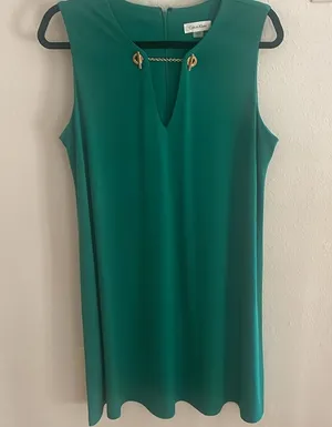 Calvin Klein Green Sleeveless V-Neck Midi Dress thumbnail 1