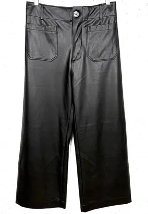 Anthropologie Maeve Colette Faux Leather Cropped Wide Leg Pants Black Size 28 thumbnail 1