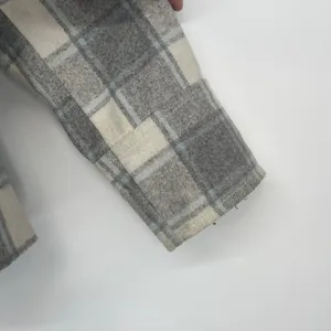 Old Navy Plaid Double Breasted Wool Blend Pea Coat Jacket Size L‎ Gray Cream thumbnail 4