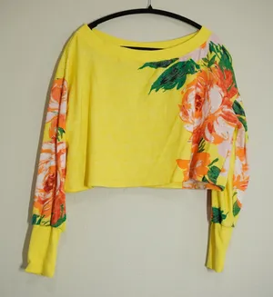 Daily Practice by Anthropologie Small Yellow Floral Cropped Sweatshirt Yoga Soft thumbnail 1