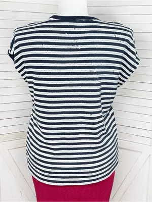 Lauren Ralph Lauren Sequin Striped Cap Sleeve Top Blue White Large Nautical thumbnail 4