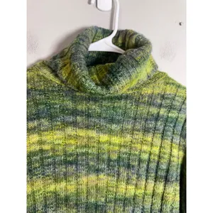 DKNY Jeans Women Green Space Dye Ribbed Turtleneck Sweater Y2K Wool Blend Medium thumbnail 4