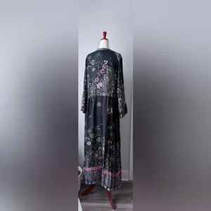Free People Maxi Dress Size Large Black and Pink Long Sleeve Boho thumbnail 4